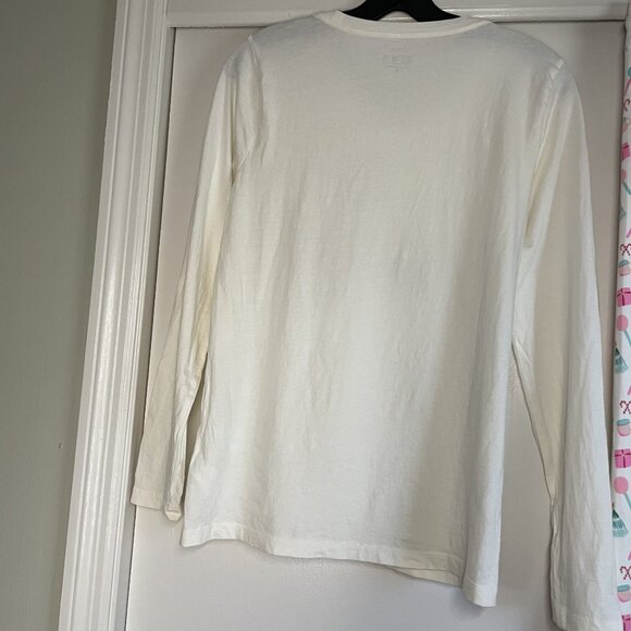 J. Crew Holiday Cat Pajama Lounge Top Size S Cream Long Sleeve PJ Collector Tee - Picture 6 of 8